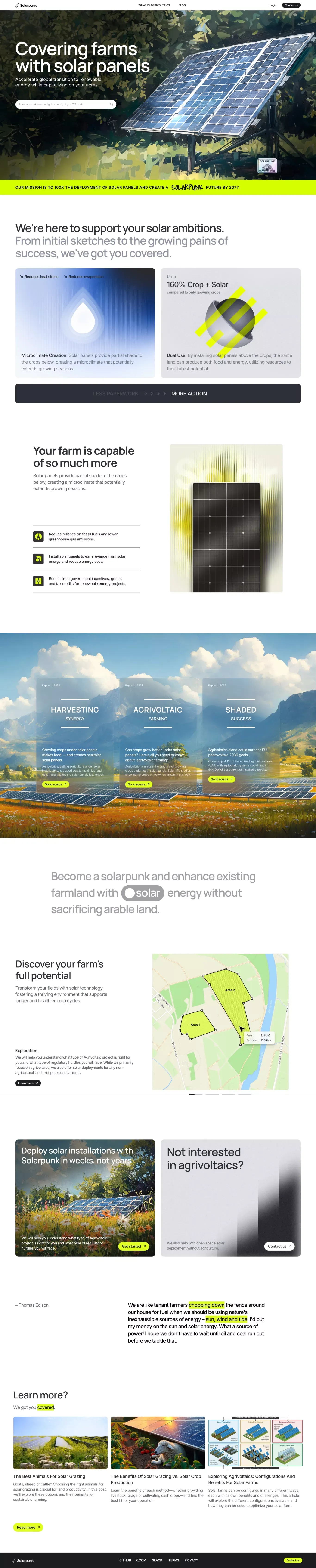 Covering farms with solar panels - Landing design