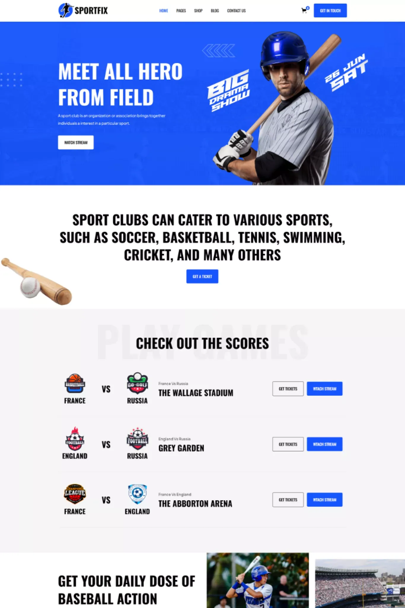 Sportfix Website Page Template for Webflow - Template design