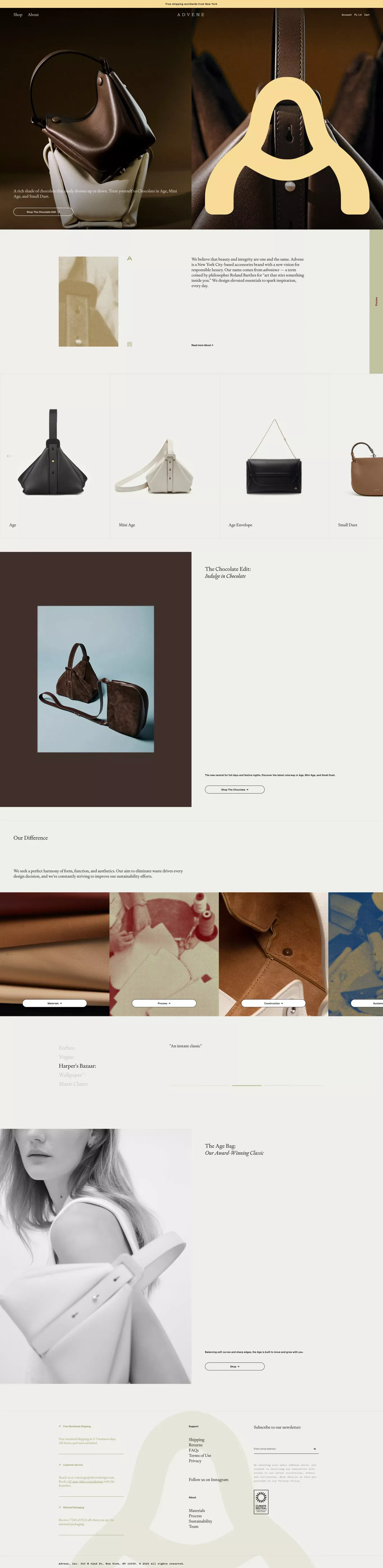 Advene | A Handbag That Stands for More - Ecommerce design