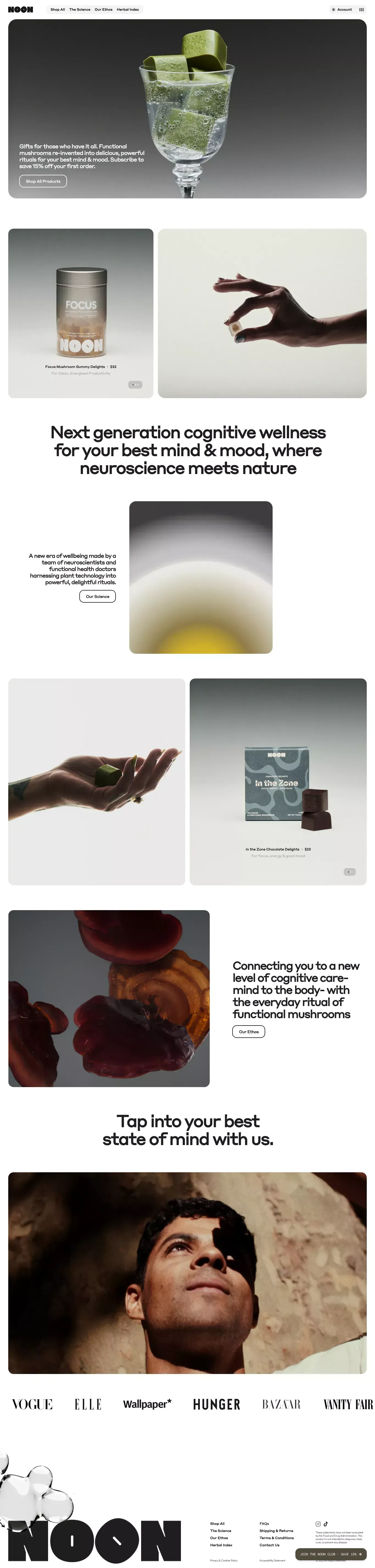 NOON · Cognitive Wellness where Neuroscience meets Nature - Ecommerce design
