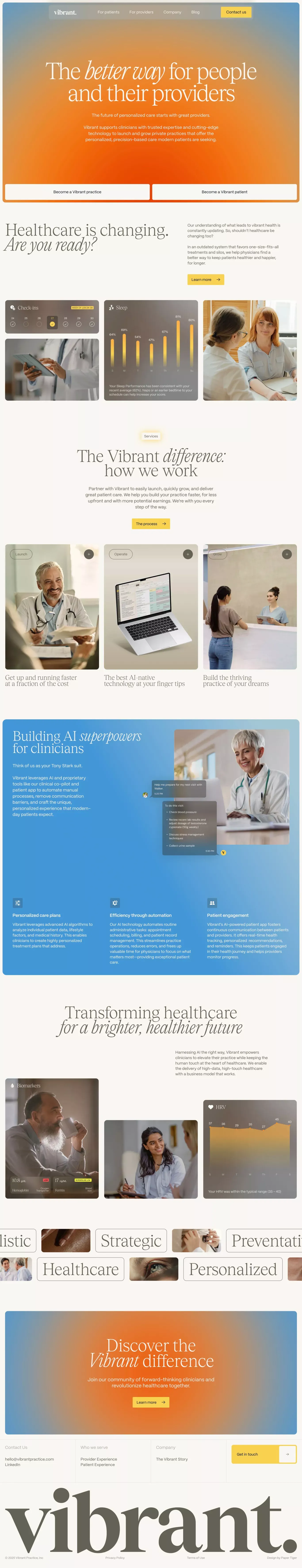 Vibrant | The better way for people and their providers - Landing design