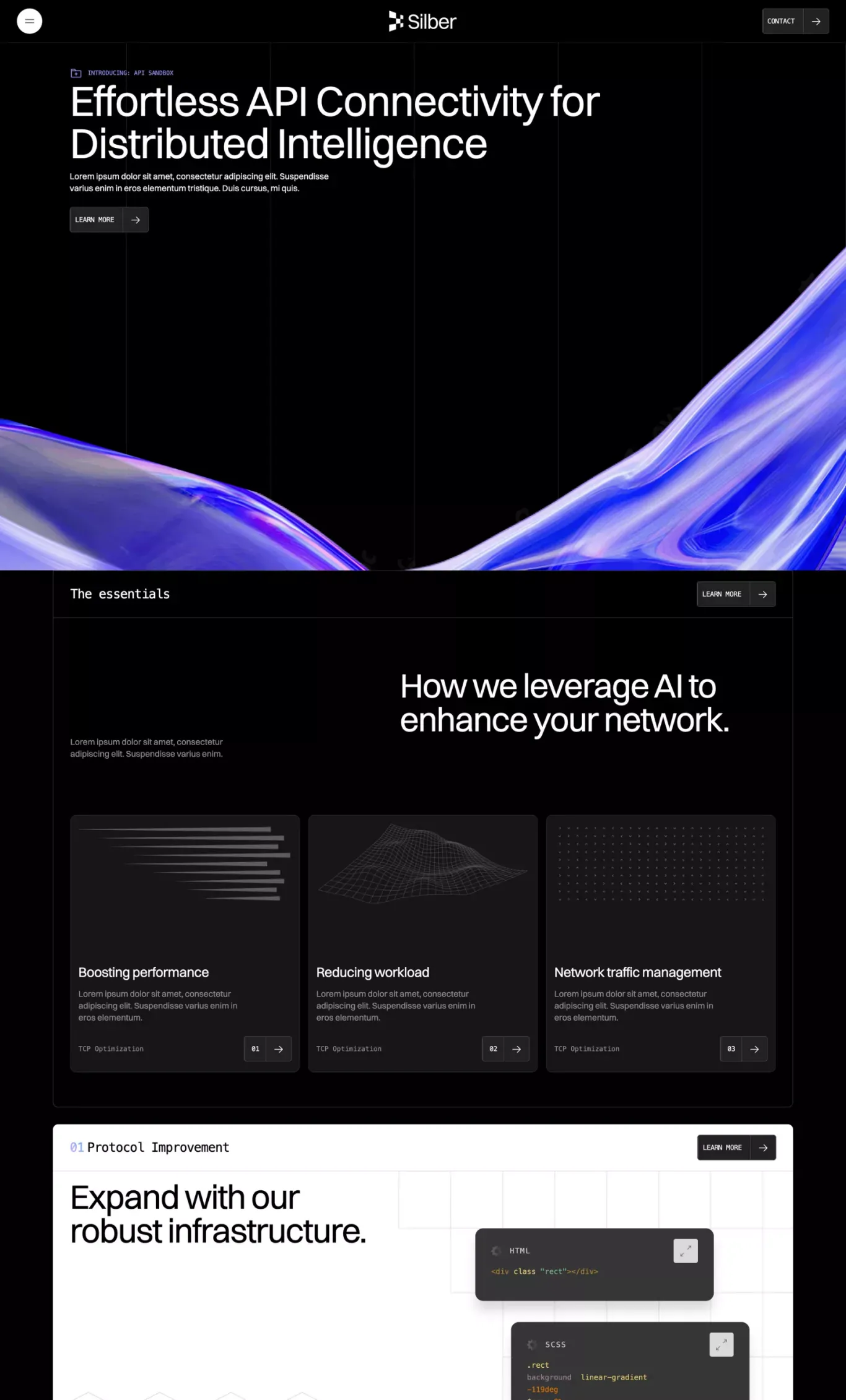 Silber AI Website Page Template for Webflow - Template design