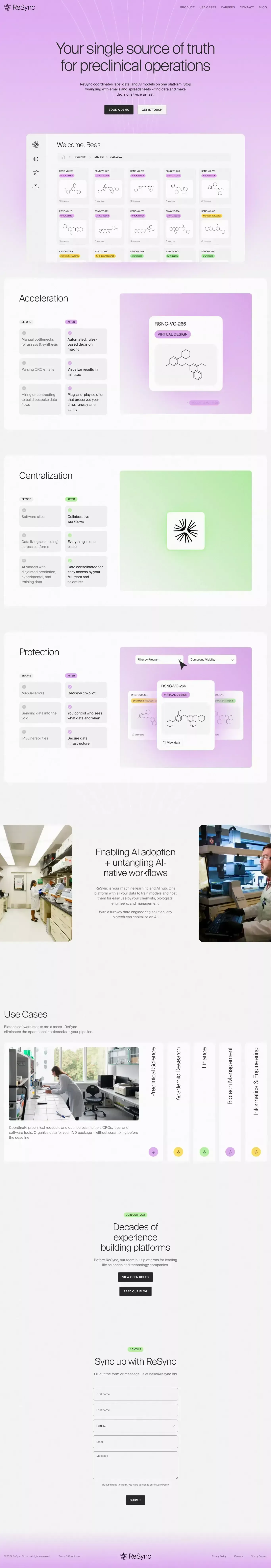 ReSync Bio — Your single source of truth for preclinical operations - Landing design