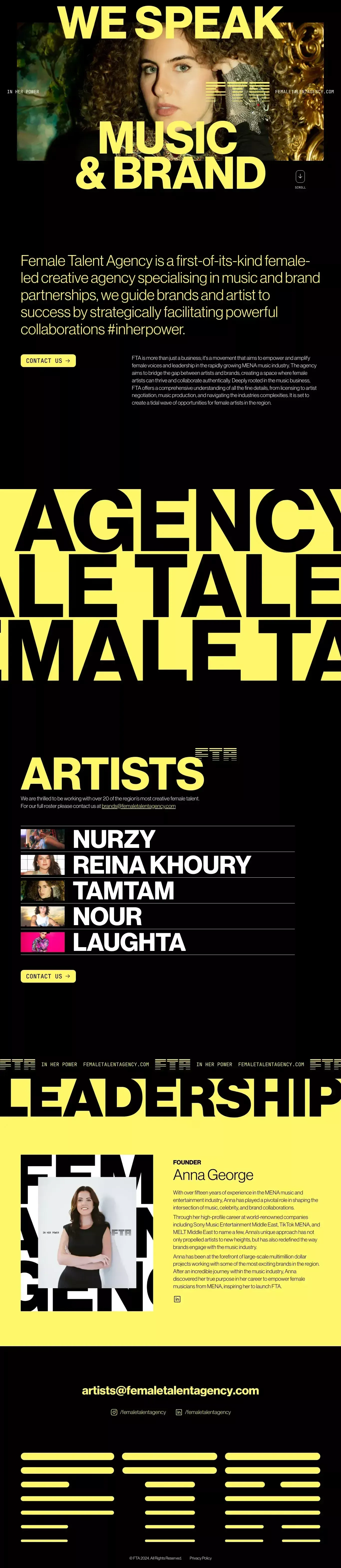 FTA – Female Talent Agency, specialising in music and brand partnerships - Portfolio design