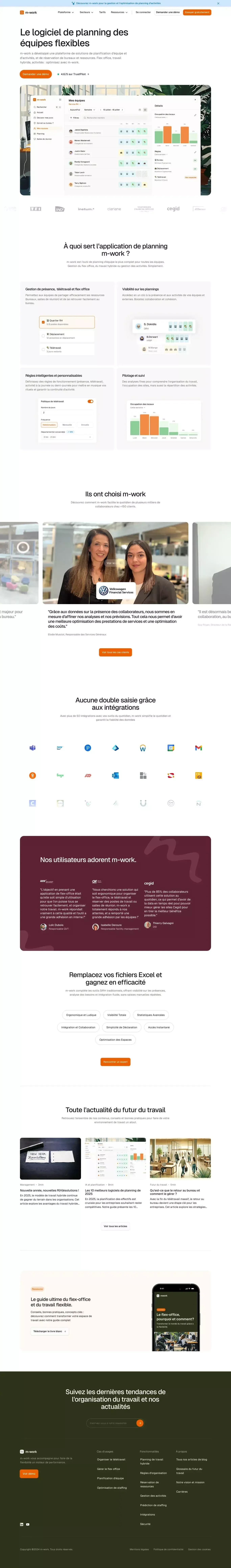 m-work | Application de suivi du télétravail & logiciel flex-office - Landing design