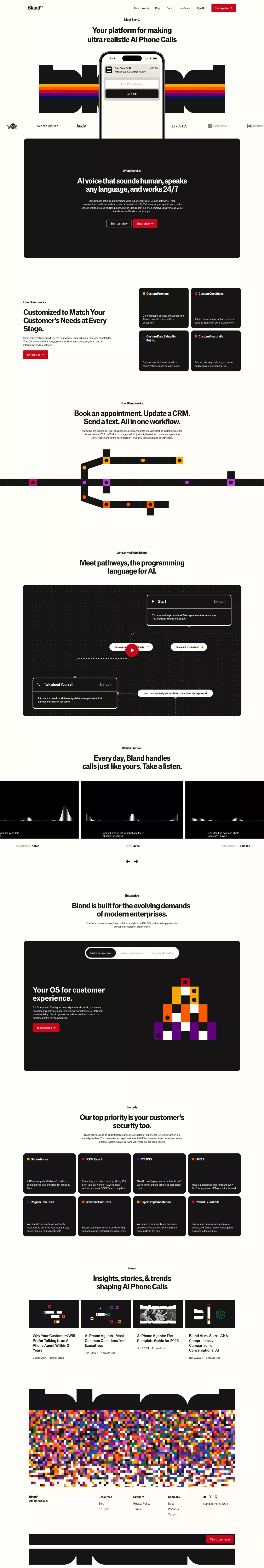 Bland AI | Automate Phone Calls with Conversational AI for Enterprises - Landing design