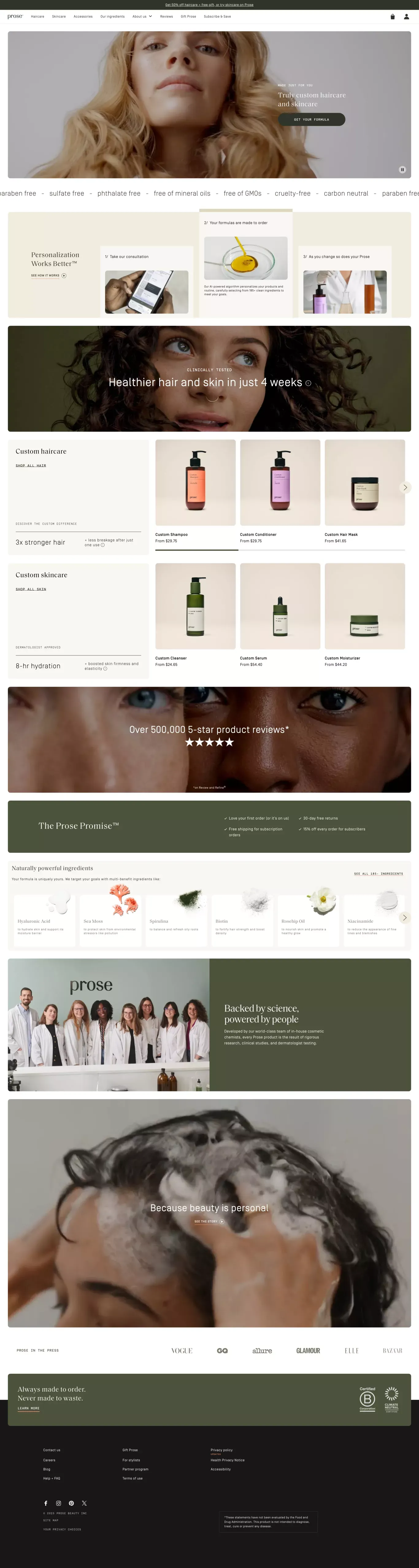 Truly Custom Haircare and Skincare | Prose - Ecommerce design