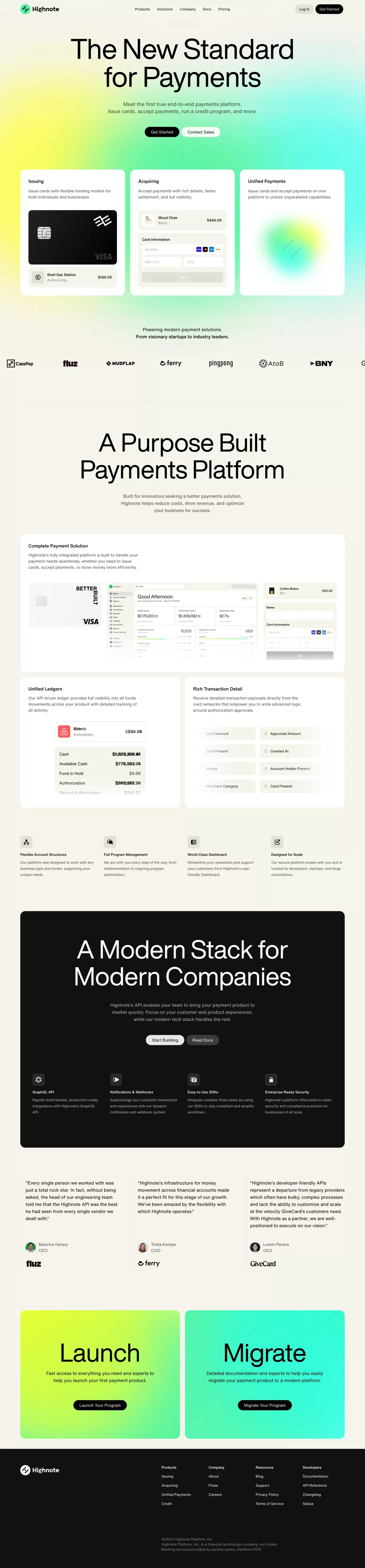 Highnote | The New Standard for Payments - Landing design