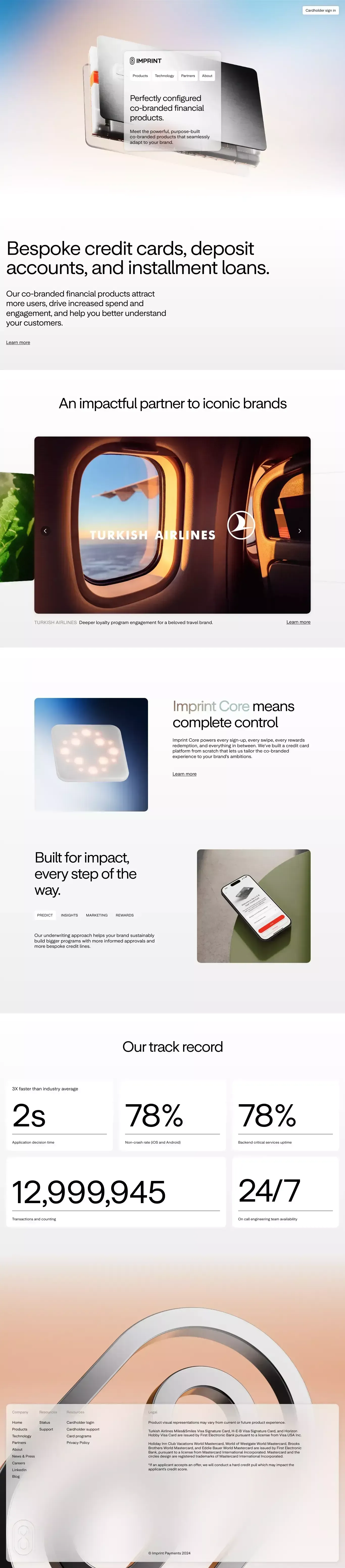 Imprint - Modern co-branded credit cards - Landing design
