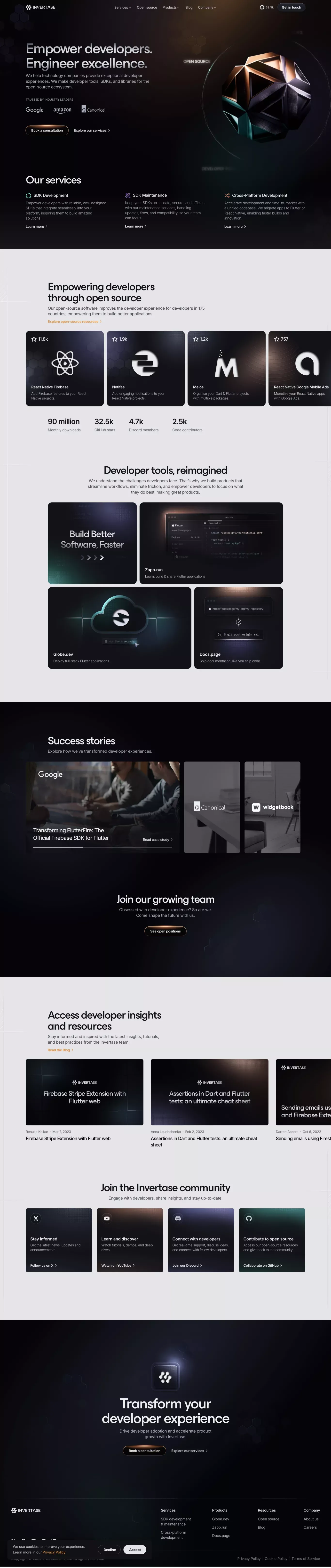 Transform Developer Experience | Invertase - Landing design
