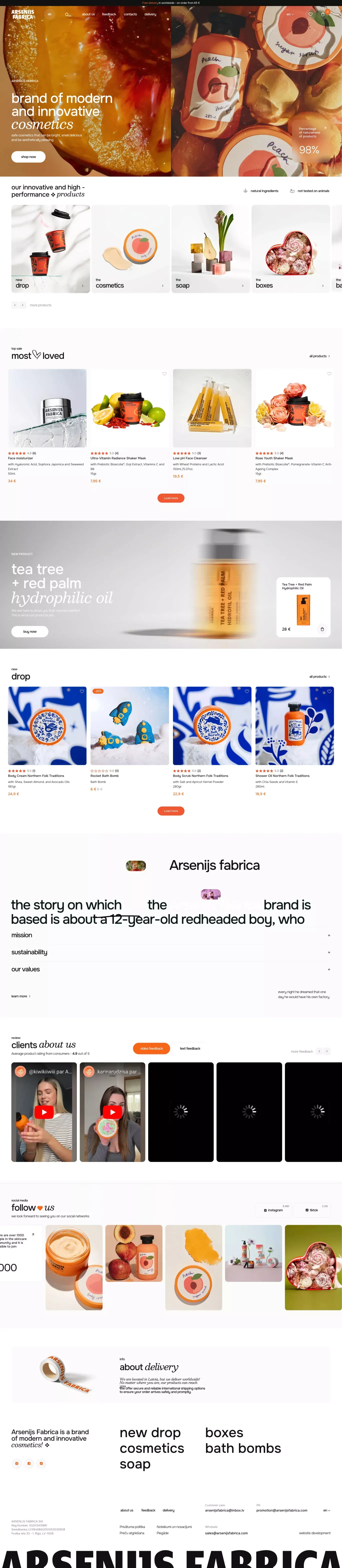 Arsenijs Fabrica - brand of modern and innovative cosmetics - Ecommerce design