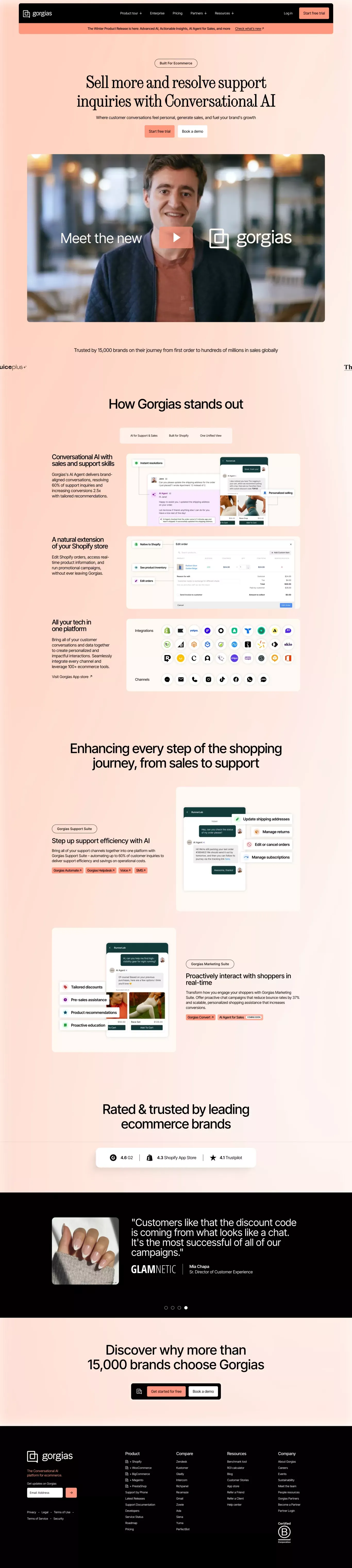 The AI Customer Experience Platform for Ecommerce | Gorgias - Landing design