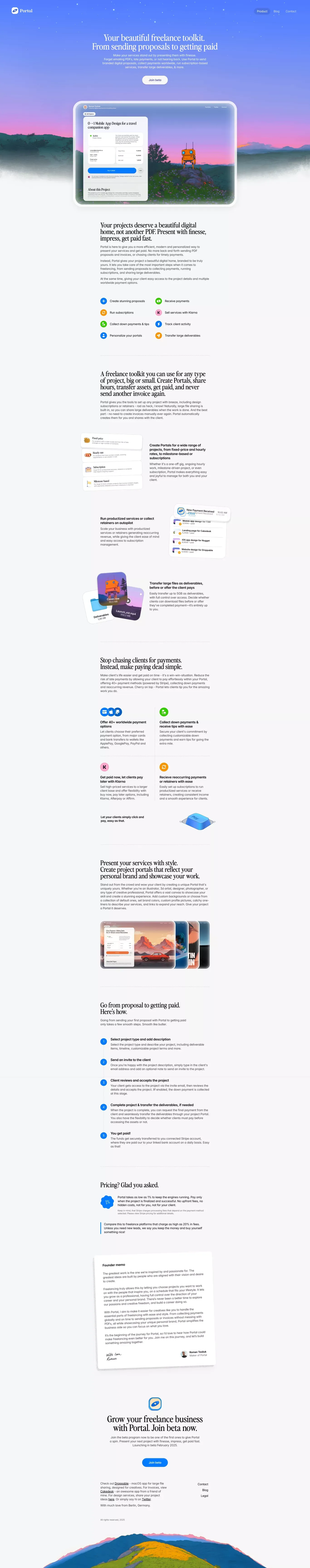 Portal - your beautiful freelance toolkit - Landing design