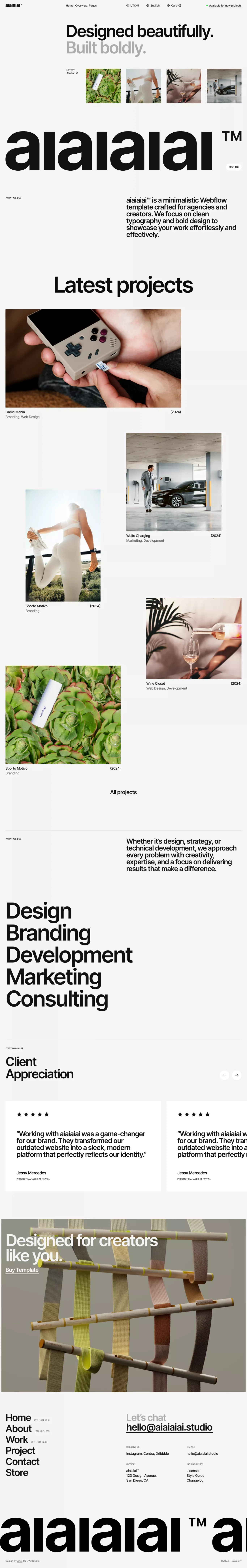 aiaiaiai Website Page Template for Webflow - Template design