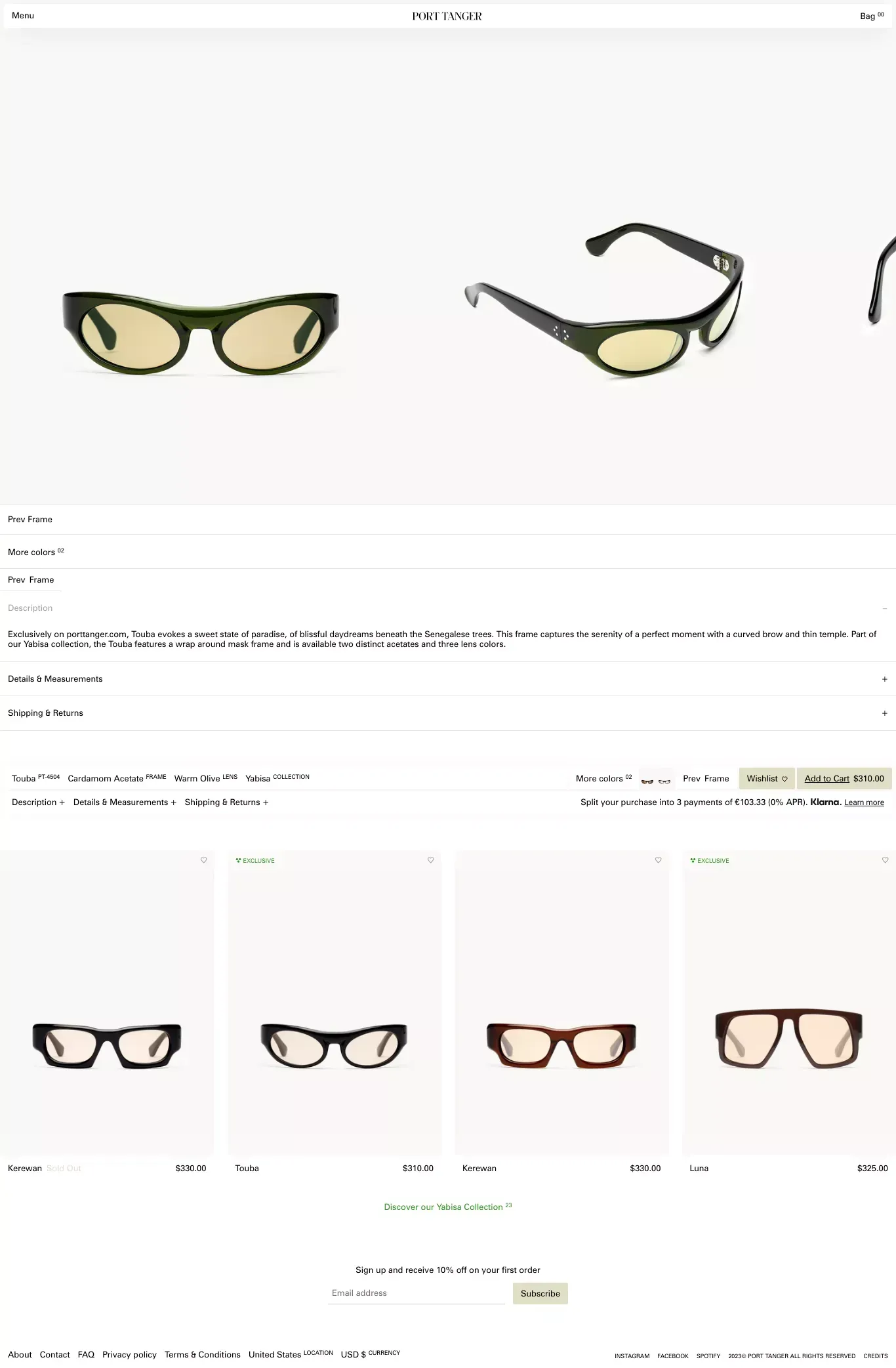 Touba | Cardamon Acetate | Warm Olive Lens | Port Tanger Sunglasses – Port Tanger - Product page design