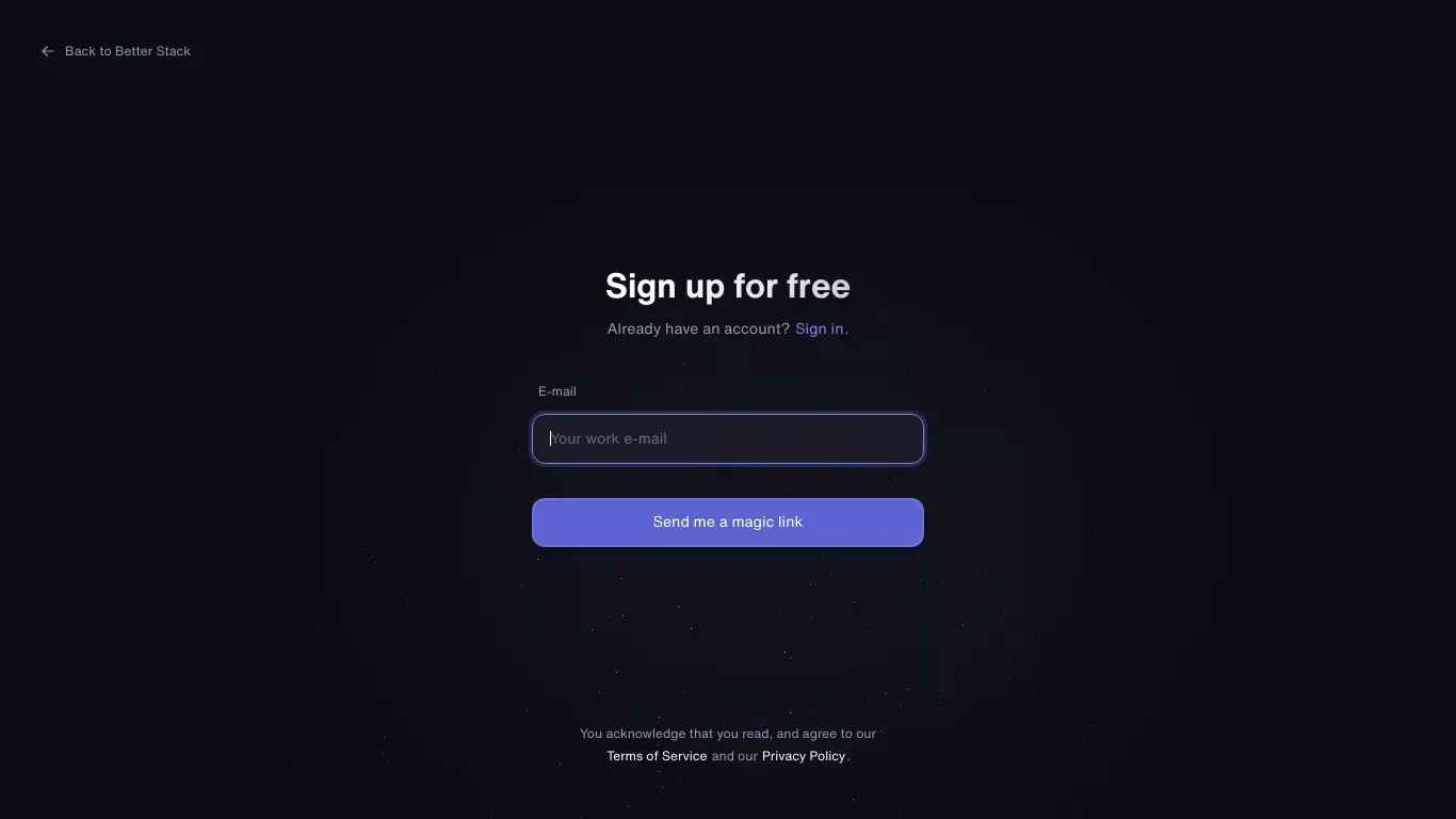 Sign up | Better Stack - Sign Up design