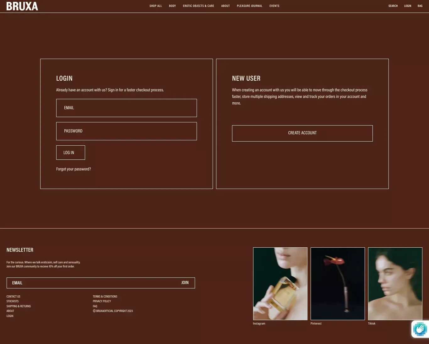 Account – BRUXA: Our Carnal Reverence - Sign Up design