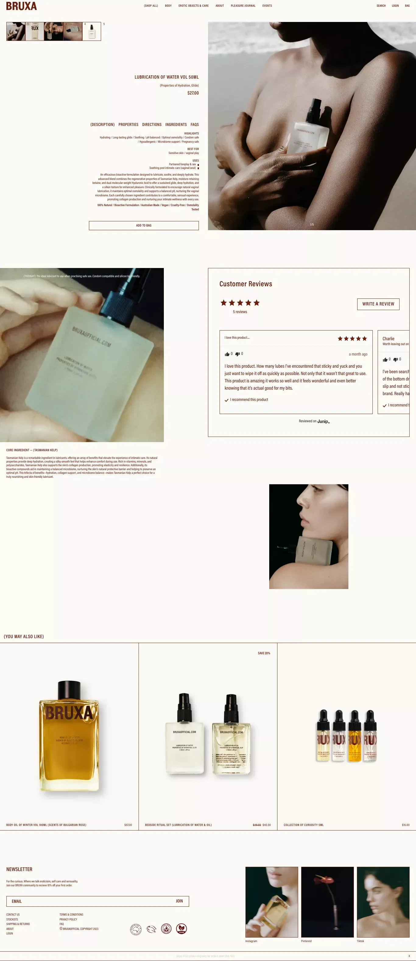Lubrication Of Water Vol 50ml – BRUXA: Our Carnal Reverence - Product page design