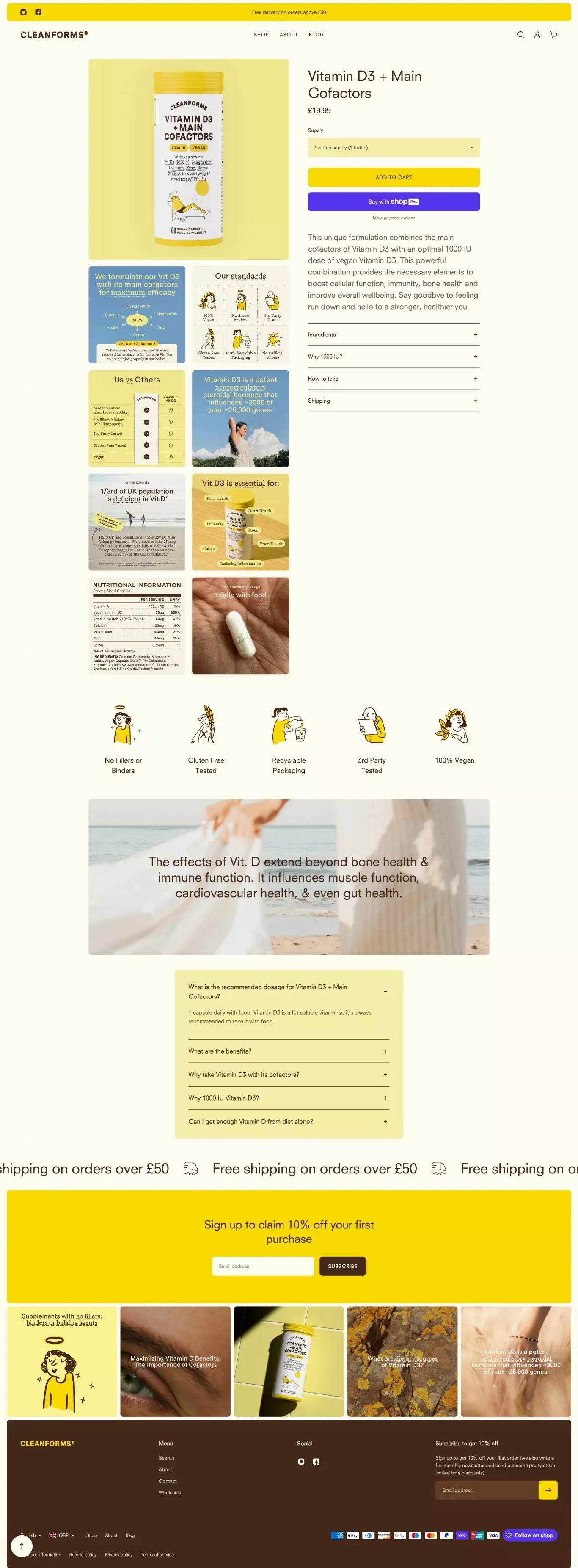 Vitamin D3 + Main Cofactors – Cleanforms - Product page design