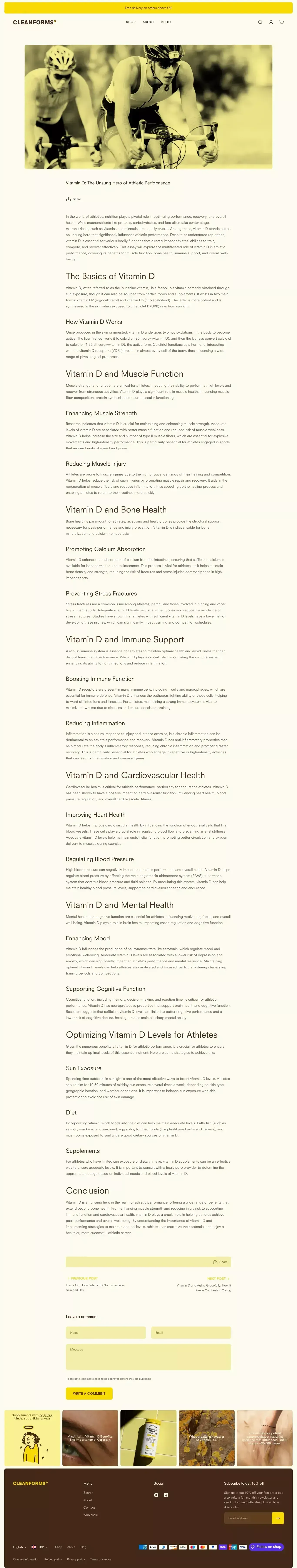Vitamin D: The Unsung Hero of Athletic Performance – Cleanforms - Blog Post design