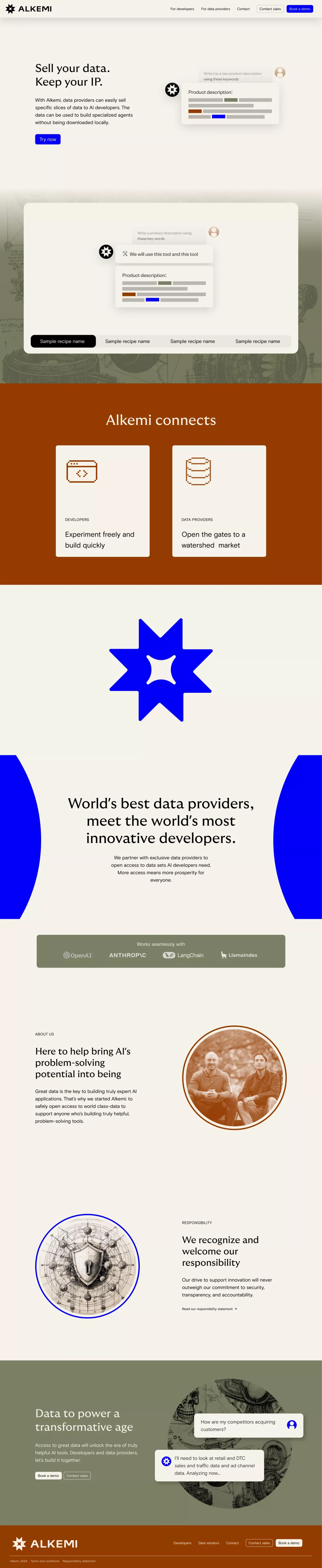 Sell your data. Keep your IP. - Landing design