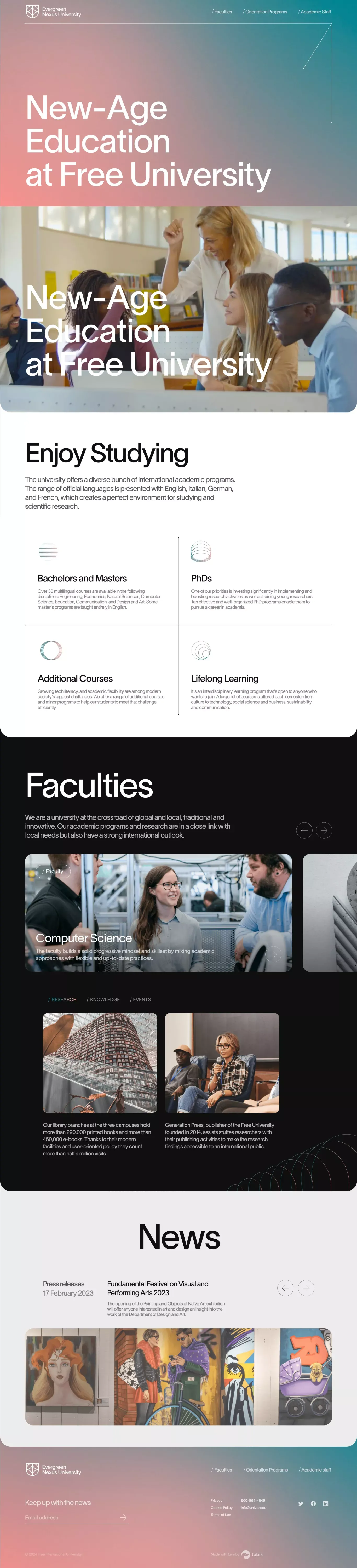 Free University | Evergreen Nexus University - Landing design