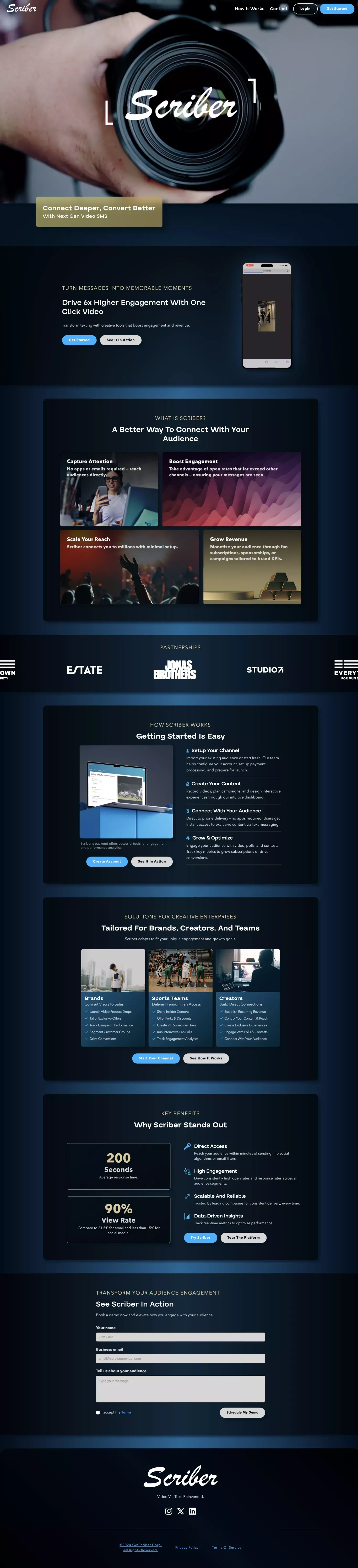 Scriber - Transform Engagement with Video SMS Marketing - Landing design