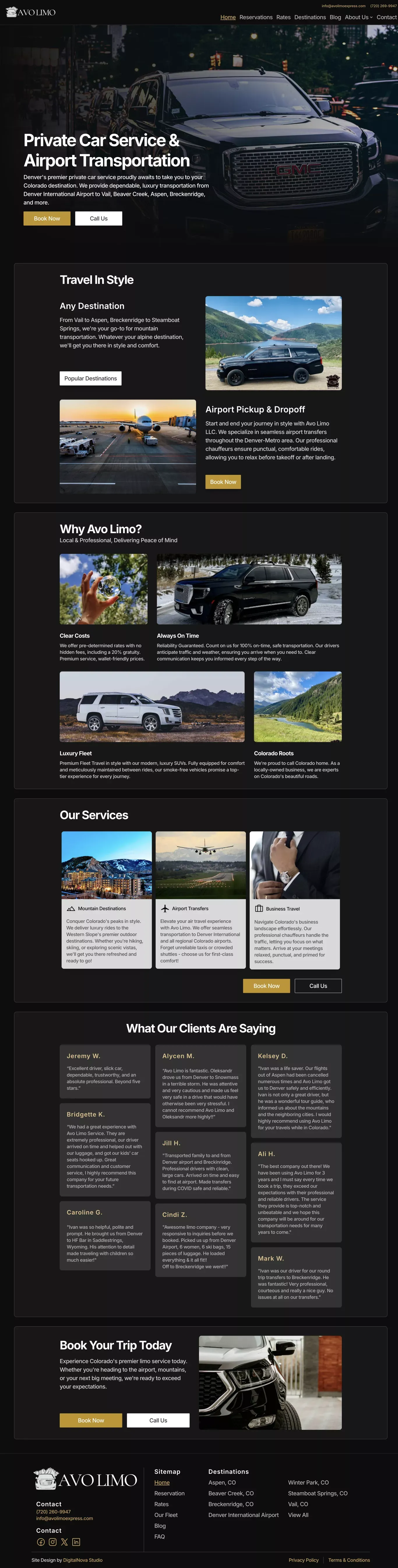 AvoLimo | Denver's Premier Private Car Service & Airport Transportation - Landing design
