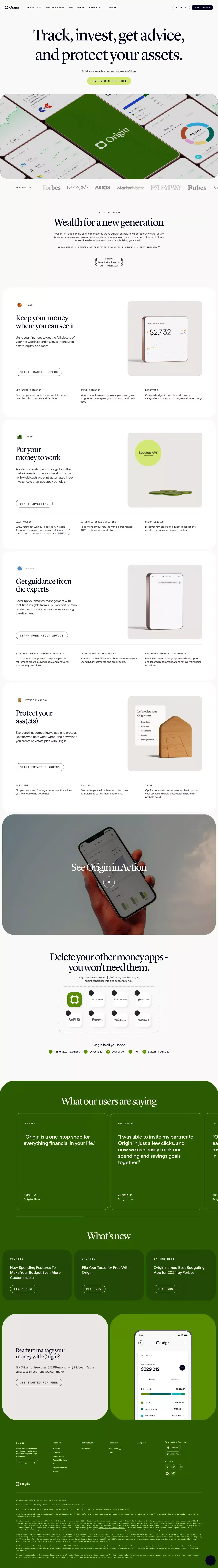 Origin - Budget, Track Spend, Invest, and Get Advice - Landing design