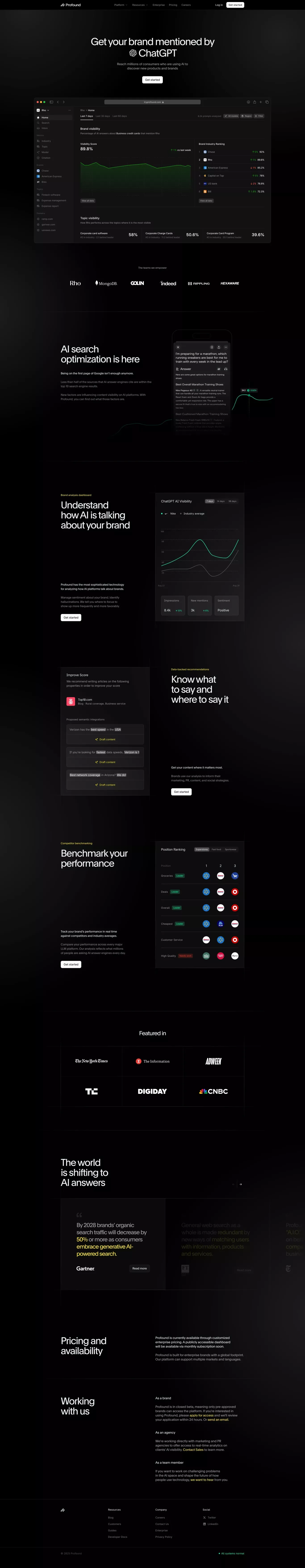 Profound | Optimize Your Brand's Visibility in AI Search - Landing design