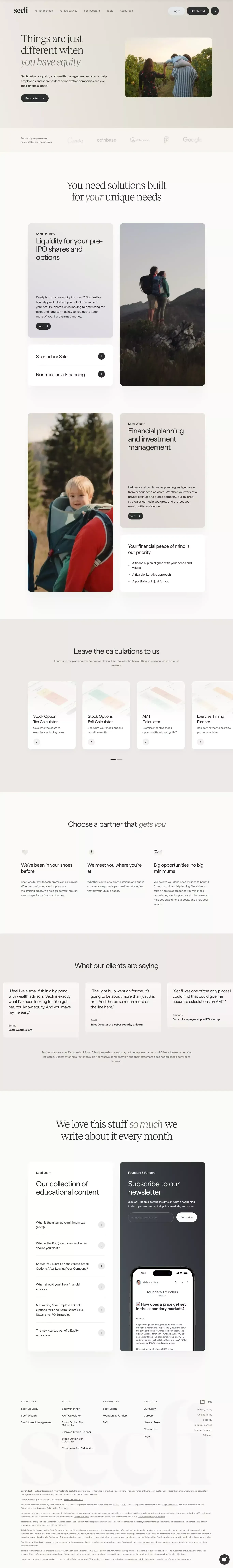The leading financial advisor for tech people — Secfi - Landing design