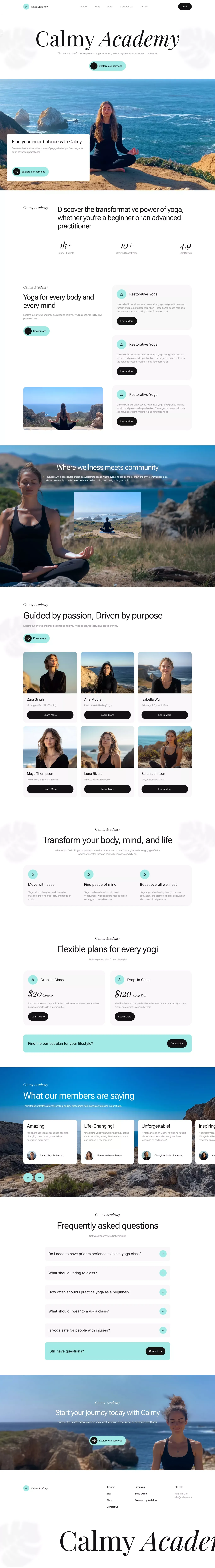Calmy - Wellness Website Template | Webflow and Framer - Template design