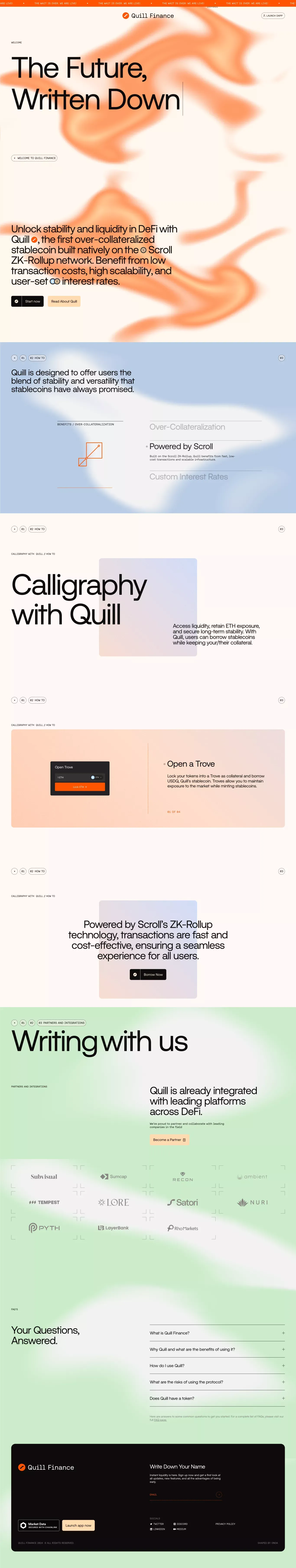 Quill Finance ⧫ Decentralized Liquidity Protocol on Scroll - Landing design