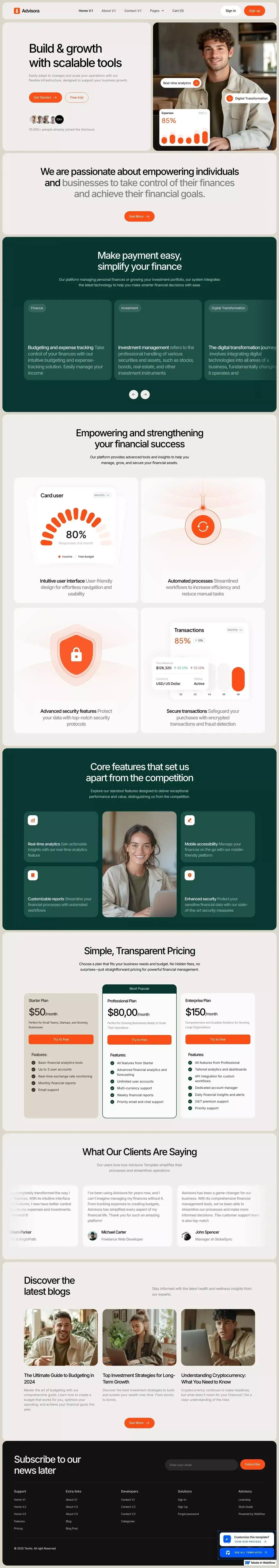 Advisora - Webflow Ecommerce website template - Template design