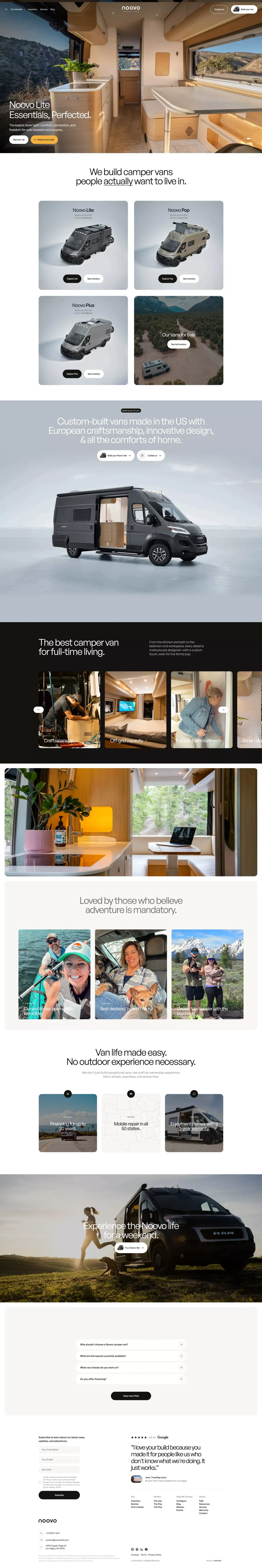 Noovo Camper Vans | the Luxury of Home in a Class B RV - Landing design