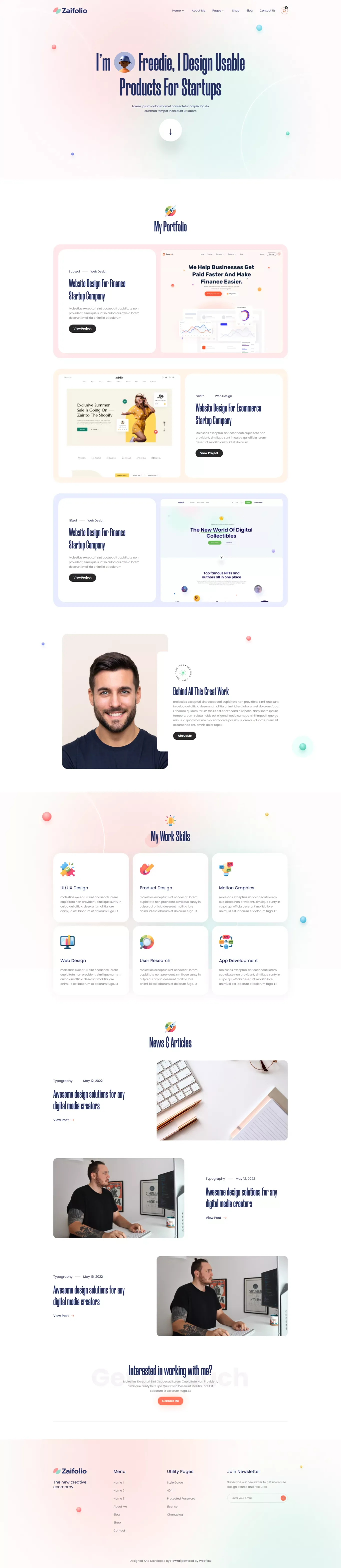 Zaifolio - Webflow Portfolio Template | Flowzai - Template design