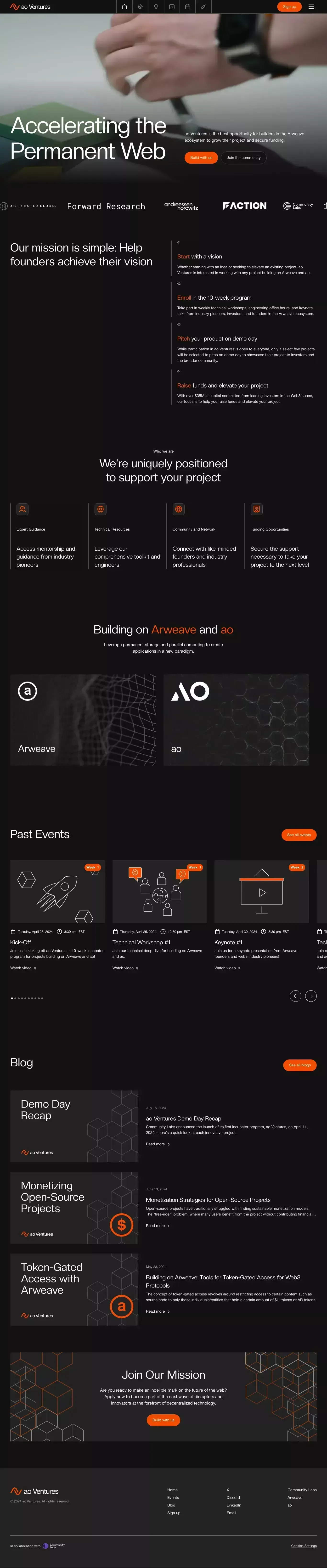 ao Ventures | Accelerating the Permanent Web - Landing design