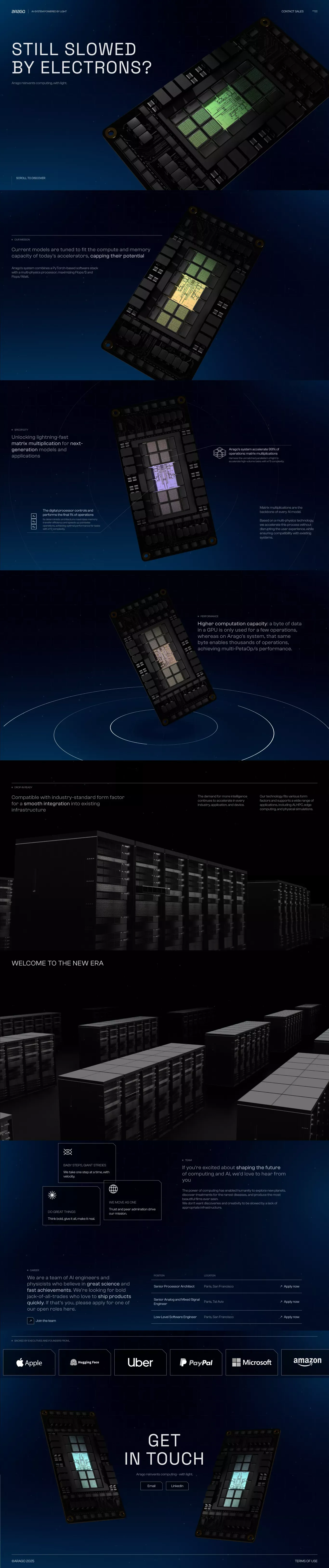 Arago - AI-system powered by light - Landing design
