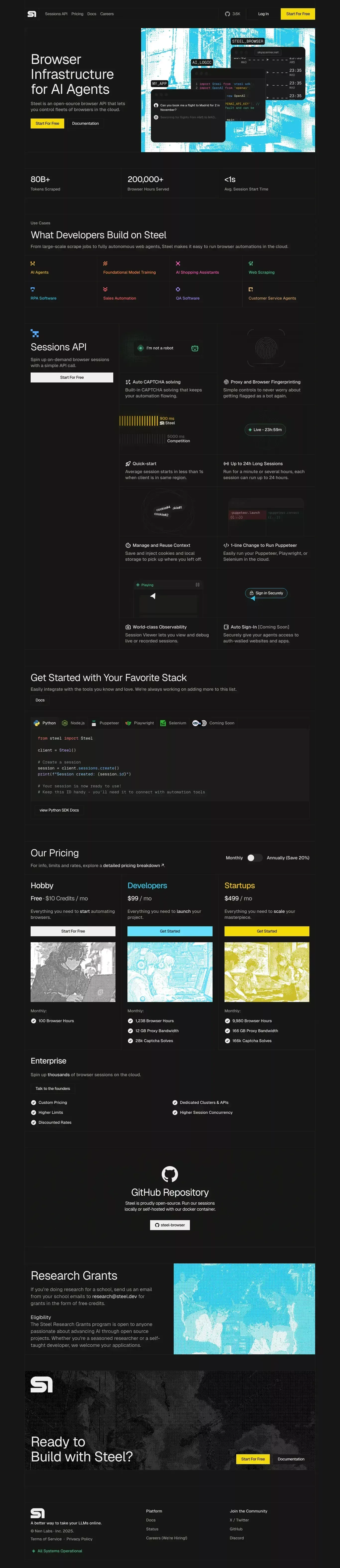Steel | Open-source Headless Browser API - Landing design