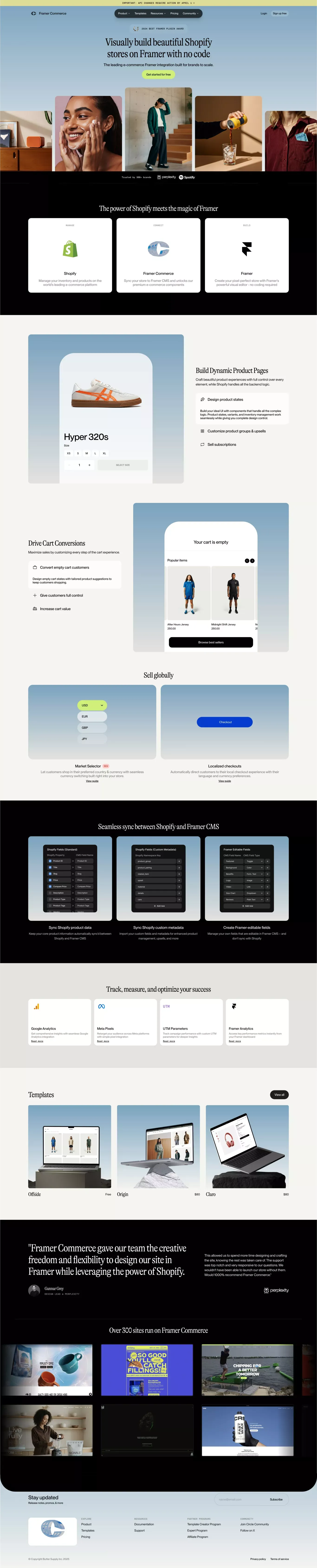 Shopify x Framer Integration | Framer Commerce - Landing design