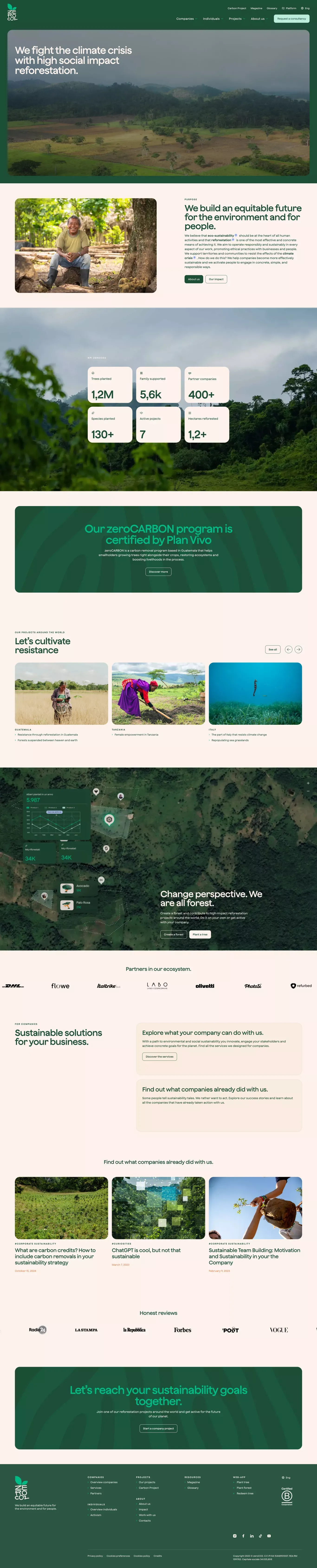 Sustainable and environmental projects for Corporations and Privates | zeroCO2 - Landing design