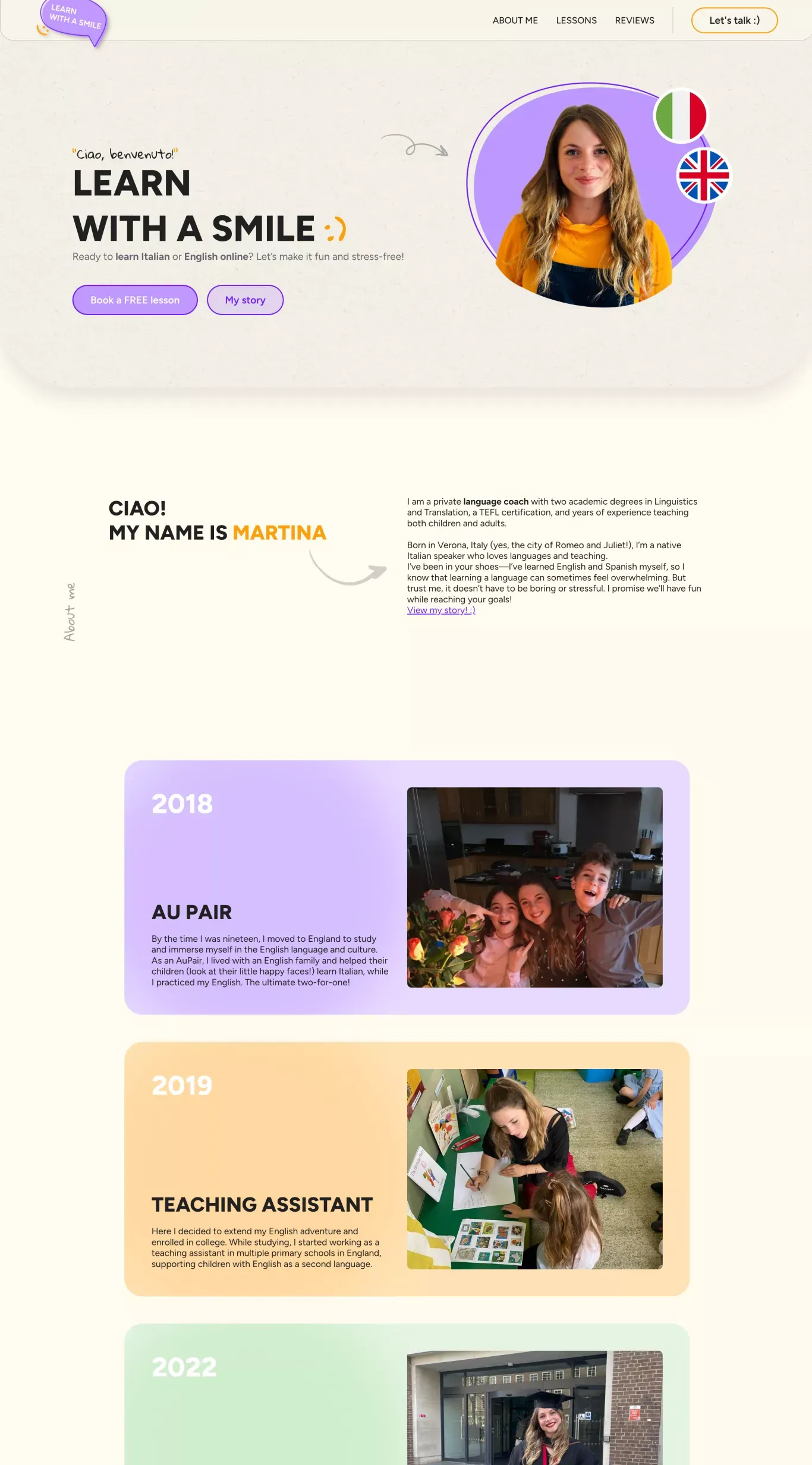 Learn With a Smile â Italian tutor for learning Italian and English - Landing design