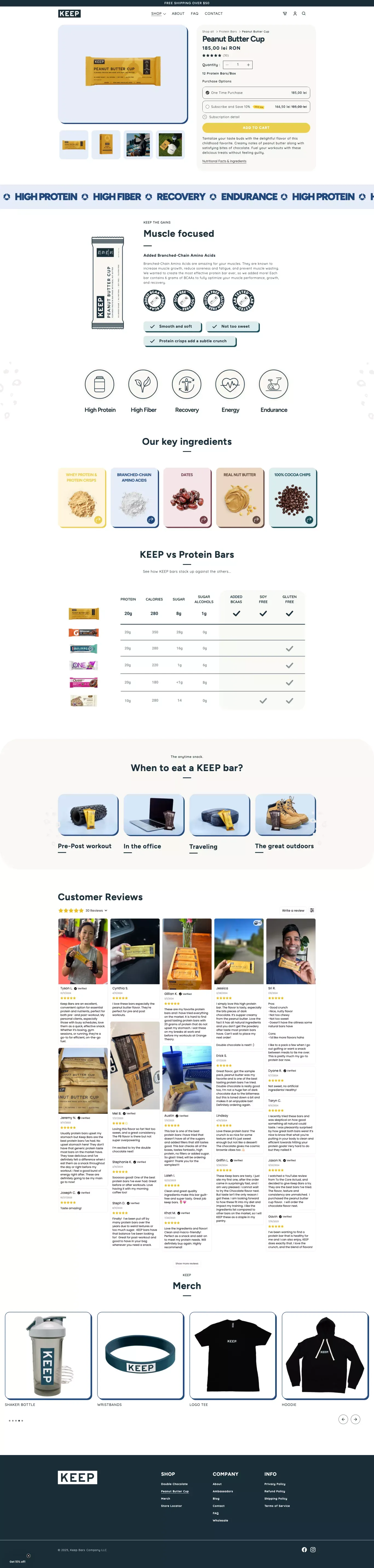 KEEP BARS - Peanut Butter Cup - Muscle Focused Protein Bars

        – Keep Bars - Product page design