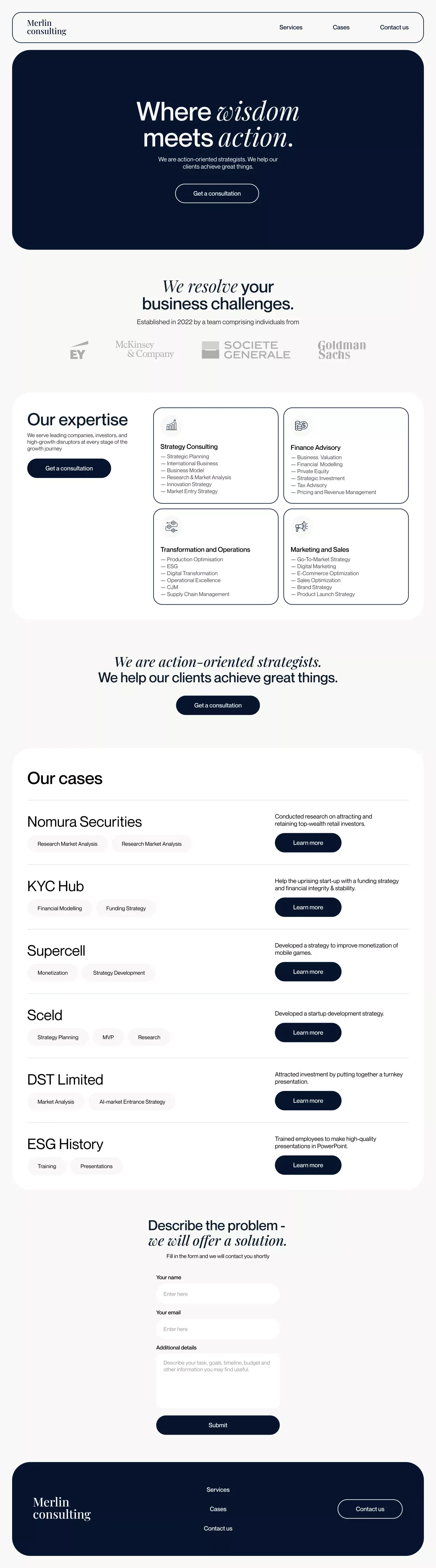 Merlin consulting - Landing design
