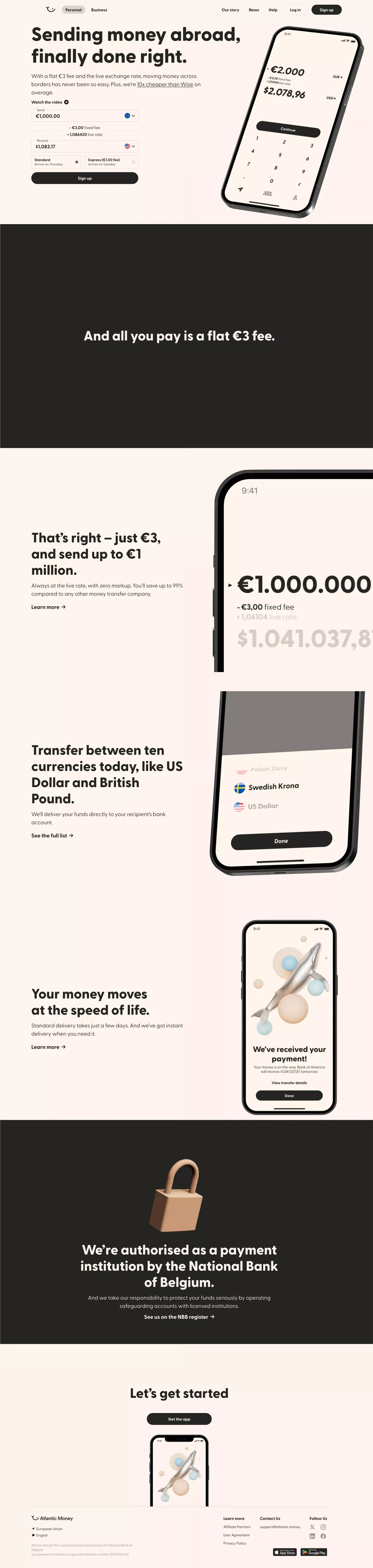 Sending money abroad, finally done right. | Atlantic Money - Ecommerce design