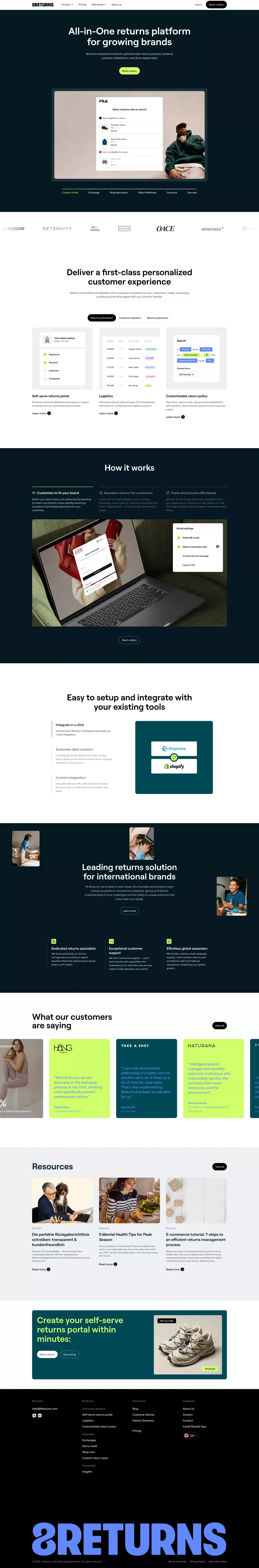8returns: Smart returns management, loyal customers - Landing design