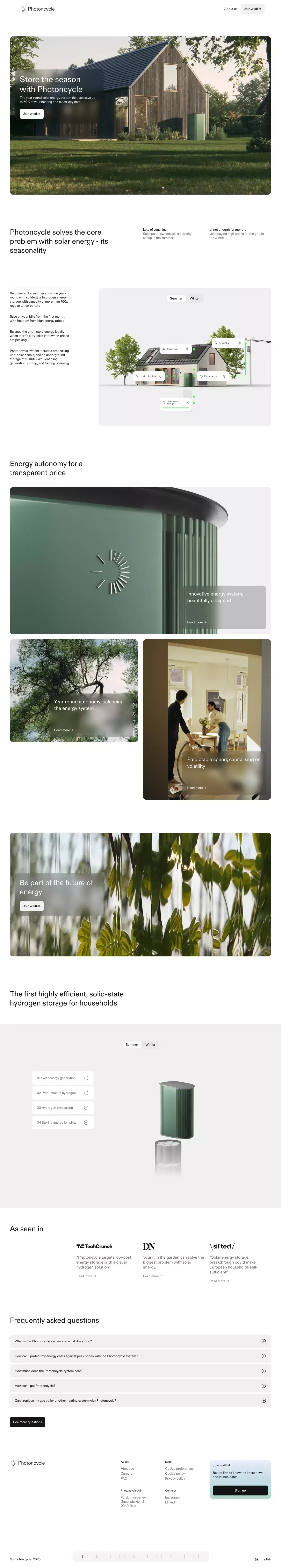 Store the season with Photoncycle - Landing design