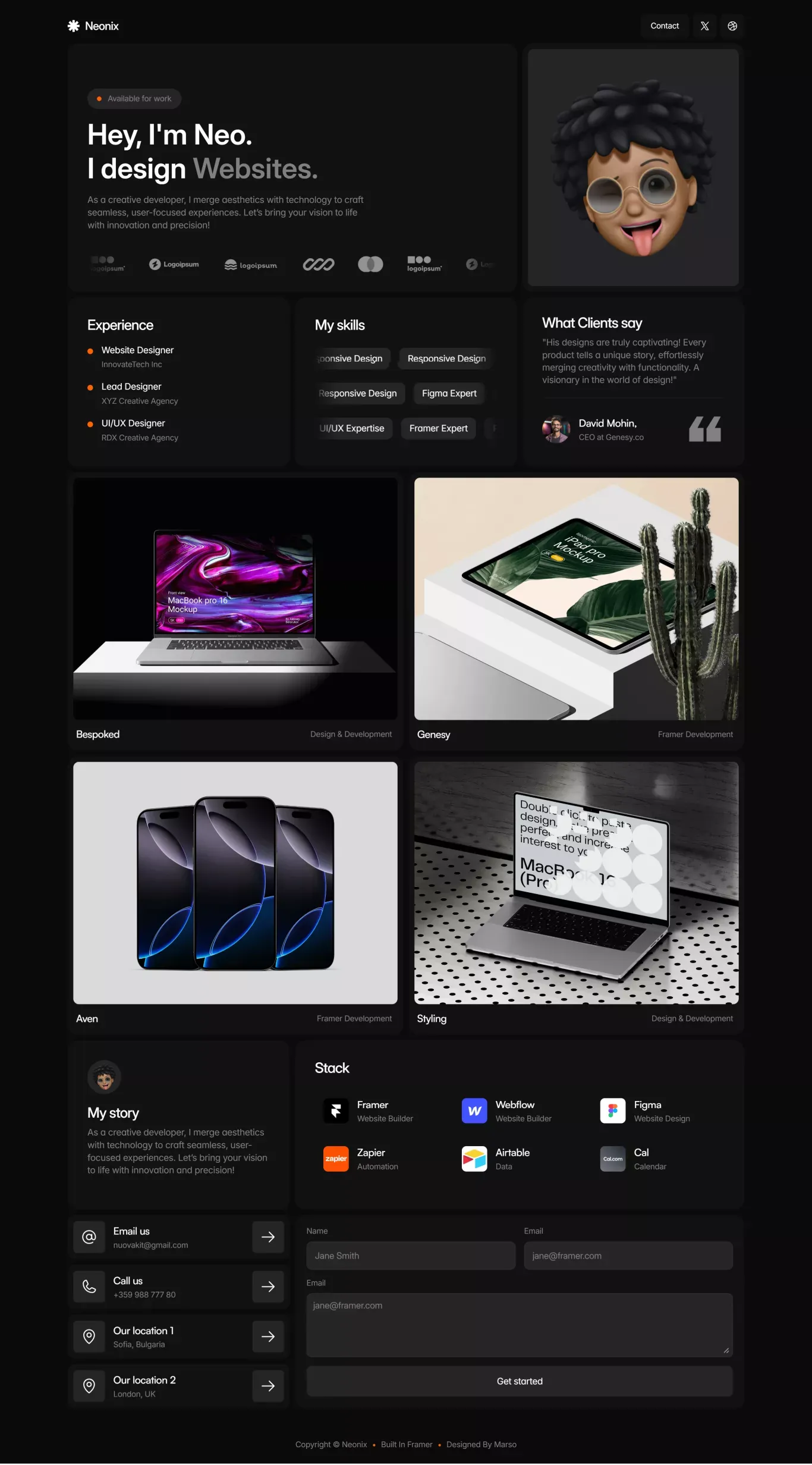 Neonix - Minimalistic Portfolio Template - Template design