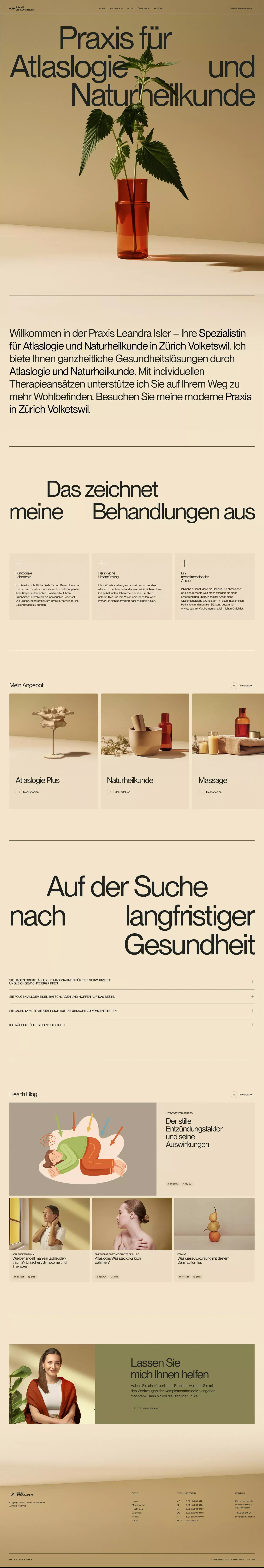Atlaslogie und Naturheilkunde in Zürich – Praxis Leandra Isler - Landing design