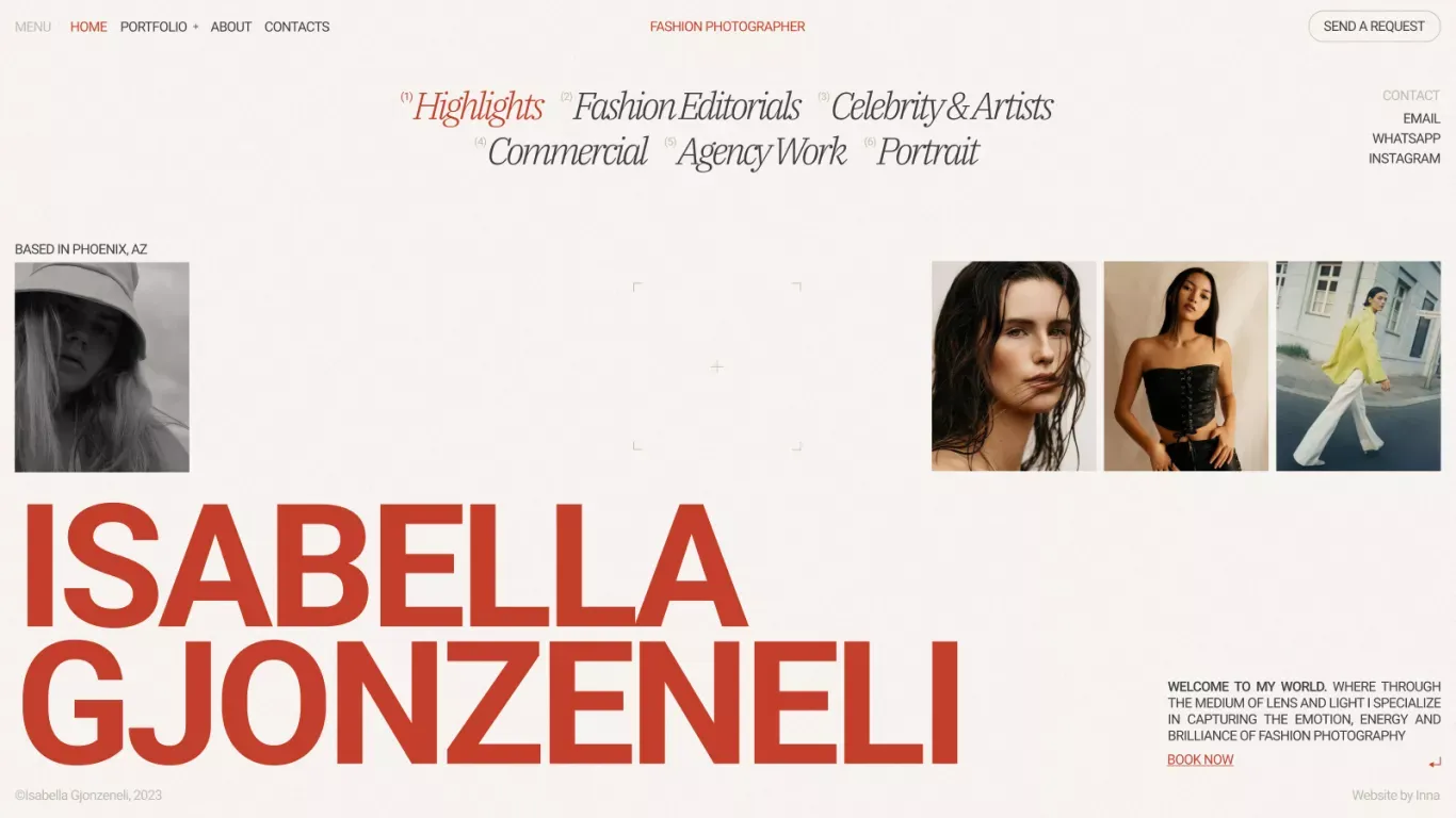Isabella Gjonzeneli -  fashion & portrait photographer - Portfolio design